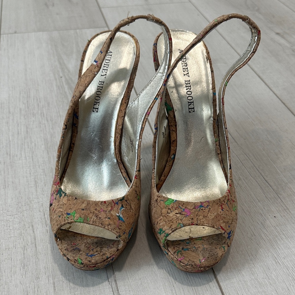 Audrey Brooke Colorful Cork Platform Slingbacks